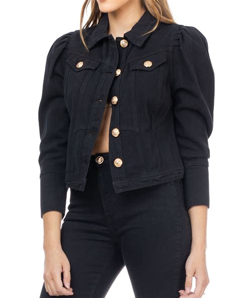 michael kors black jean jacket gold buttons|saks Michael Kors jacket.